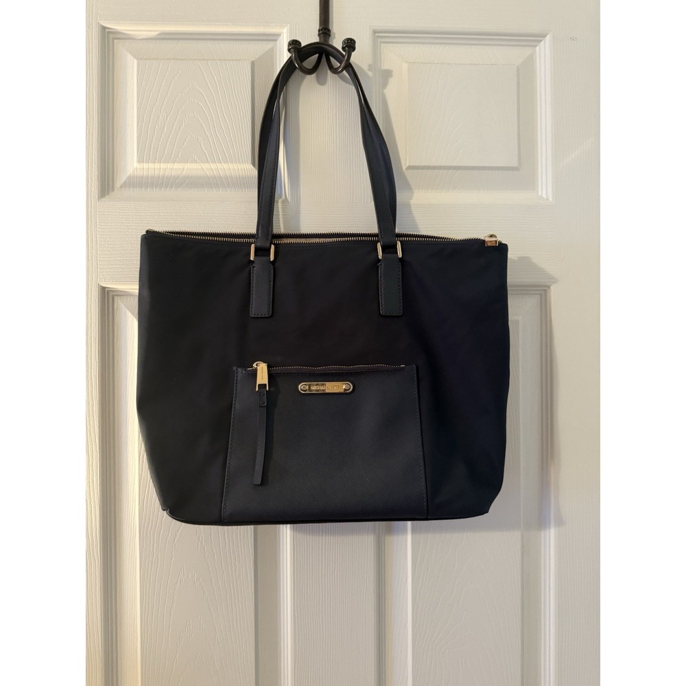 Michael Kors Ariana Large Nylon ToteShoulder Bag with Leather Handles Navy